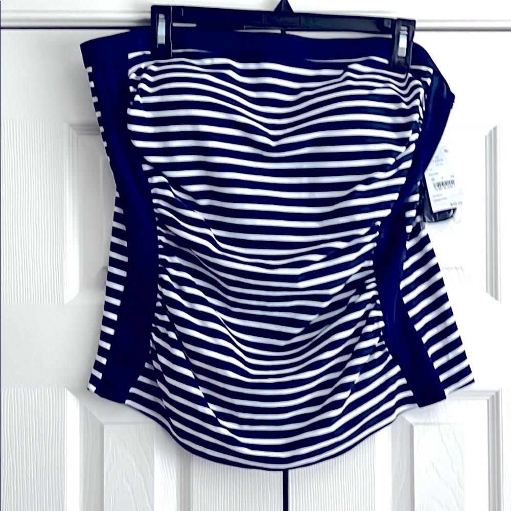 Lands End Navy Striped Tankini Top Strap/Strapless NWT Size Large  14-16